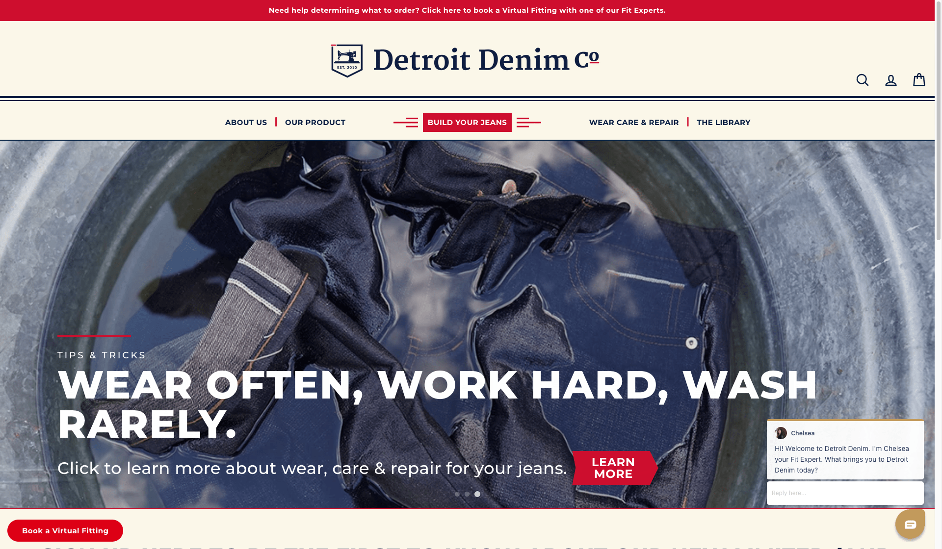 Detroit denim website screenshot
